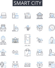 Smart city line icons collection. Productivity, Efficiency, Performance, Output, Optimization, Utilization, Capacity vector and linear illustration. Staffing,Resource,Utilizing outline signs set
