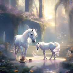 Naklejka na ściany i meble white horse in the forest