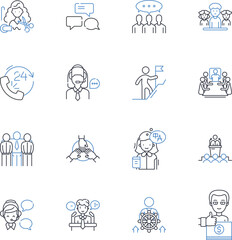 Job enrichment line icons collection. Empowerment, Growth, Motivation, Creativity, Development, Innovation, Responsibility vector and linear illustration. Skills,Challenge,Autonomy outline signs set