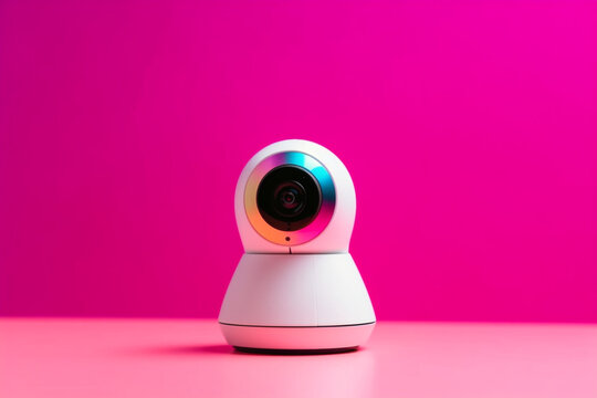 A white webcam with a pink background Generative ai