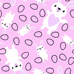Cartoon animals seamless Easter eggs and rabbit and paint bunnies pattern for wrapping paper and kids clothes print
