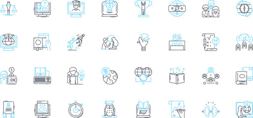 Virtual Tutorial linear icons set. Digital, Online, Remote, Interactive, E-learning, Tutoring, Instructional line vector and concept signs. Real-time,Personalized,Customized outline illustrations