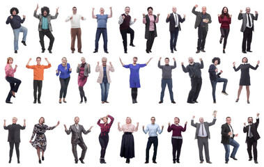 Fototapeta premium collage of people joyful energetic full length isolated