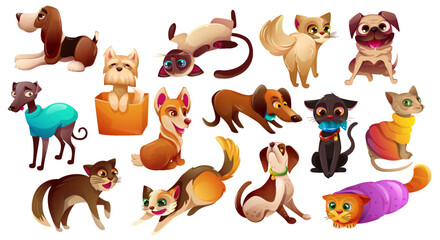 Set of Cute dogs and cats