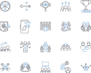 Organizational structure line icons collection. Hierarchy, Division, Function, Nerk, Matrix, Flat, Grouping vector and linear illustration. Centralization,Decentralization,Departmentalization outline