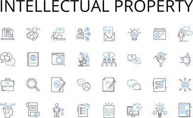 Intellectual property line icons collection. Private property, Legal rights, Copyright laws, Trade secrets, Patented inventions, Proprietary data, Mtized ideas vector and linear illustration