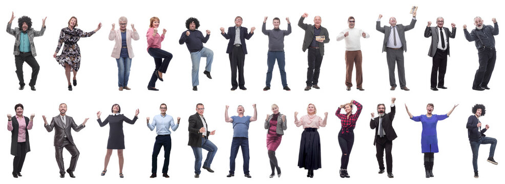 collage of people joyful energetic full length isolated