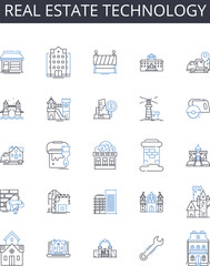Real Estate Technology line icons collection. PropTech, Property technology, Realty tech, Smart buildings tech, CRE tech, Real estate innovation, Property management software vector and linear