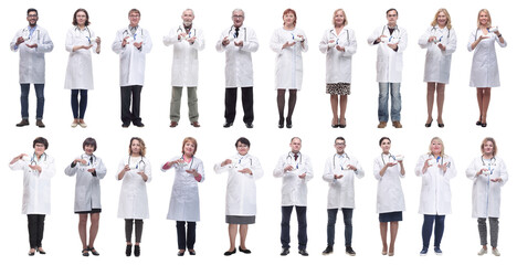 group of doctors holding jar isolated on white