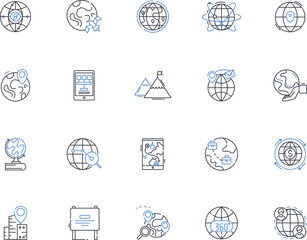 Satellite imagery line icons collection. Aerial, Digital, Geospatial, Mapping, Space-based, Surveillance, Earth vector and linear illustration. Terrain,Analysis,High-resolution outline signs set - obrazy, fototapety, plakaty