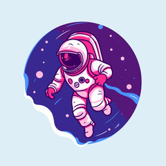 Astronaut walking in planet space exploring science technology future cartoon vector illustration