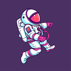 Astronaut walking in planet space exploring science technology future cartoon vector illustration