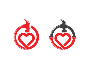 Hammer with Heart Logo Concept symbol sign icon Design Element. Construction Building, House, Home Repair Logotype. Vector illustration template