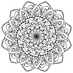 Simple delicate swirl mandala coloring page for adults kaleidoscopic motif