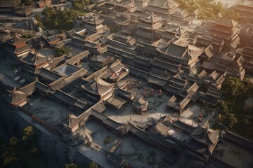 Ezhou China historic 3D cityscape. Illustration render. Generative AI