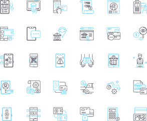 Service positioning linear icons set. Differentiation, Quality, Expertise, Consistency, Innovation, Competitive, Precision line vector and concept signs. Responsiveness,Efficiency,Simplicity outline