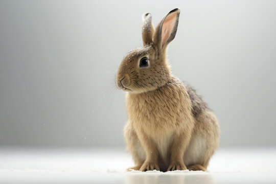Rabbit on a white background, studio shot, close-up. created with generative AI