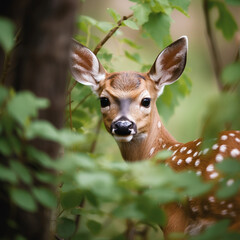A fawn looking through bushes, made with generative AI