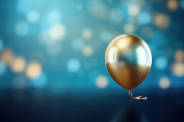 Gold Realistic Glossy Balloon on blue Background Generative AI.