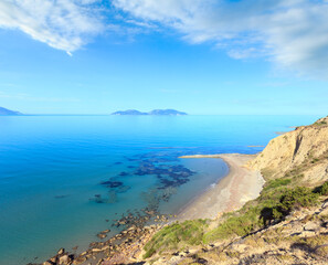 Morning sea rocky coast landscape (Narta Lagoon, Vlore, Albania.