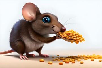 Cartoon mouse eating grain . Generative AI