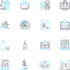 Distant learning linear icons set. Online, Distance, Virtual, Remote, E-learning, Webinar, Internet-based line vector and concept signs. Web-based,Cyber,Digital outline illustrations