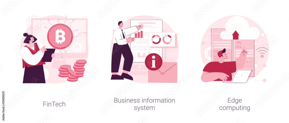 Poster it infrastructure and technology integration abstract concept vector illustration set. fintech techn