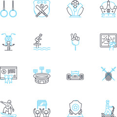 Winner linear icons set. Champion, Triumph, Victory, Gold medal, Success, Conquer, Superiority line vector and concept signs. Acclaim,Glory,Dominance outline illustrations