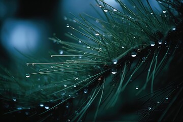 pine tree branch with dew drops. Generative AI