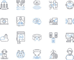 Virtual assistant line icons collection. Efficiency, Productivity, Organization, Support, Assistance, Management, Automation vector and linear illustration. Technology,Communication,Flexibility