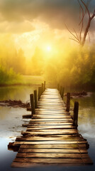wooden bridge over the river