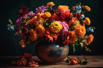 a bunch of colorful flowers in a vase created with Generative AI technology