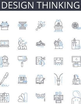 Design Thinking Line Icons Collection. Creative Process, Strategic Approach, Innovative Mindset, Problem-solving, Ideation Technique, User-centered, Human-centered Vector And Linear Illustration