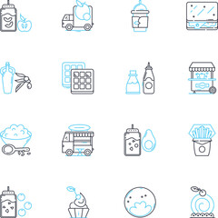 Fit body linear icons set. Strength, Fitness, Flexibility, T, Sculpted, Endurance, Agility line vector and concept signs. Stamina,Health,Wellness outline illustrations