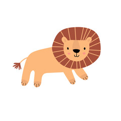 Vector illustration with lion.Tropical jungle cartoon creatures.Pastel animals background.Cute natural design for fabric, childrens clothing,textiles,wrapping paper.