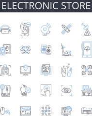 Electronic store line icons collection. Gadget shop, Tech store, Device retailer, Digital emporium, Computer mart, Multimedia outlet, Audiovisual depot vector and linear illustration. Electronic