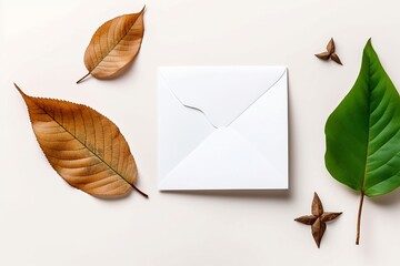 Minimalist Paper Mockup with Leaf Background