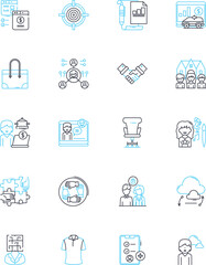 Video conferencing linear icons set. Remote, Virtual, Collaboration, Communication, Convergence, Connectivity, Telepresence line vector and concept signs. Online,Web-based,Interaction outline