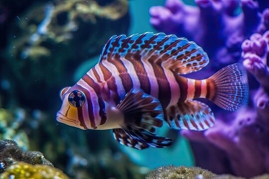 colorful tropical fish swimming in clear blue water. Generative AI
