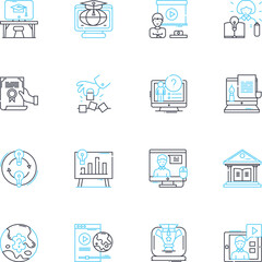 Education journey linear icons set. Learning, Growth, Exploration, Struggle, Fulfillment, Progress, Discovery line vector and concept signs. Adversity,Achievement,Knowledge outline illustrations