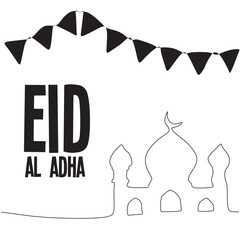 vector Eid AL Adha banner design with mosque black and white color design for social media design