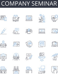 Company seminar line icons collection. Tools, Equipment, Gadgets, Apparatus, Instruments, Machinery, Devices vector and linear illustration. Accessories,Implements,Supplies outline signs set