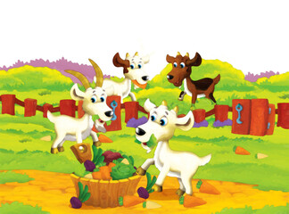 Obraz na płótnie Canvas Cartoon farm scene with animal goat having fun on white background - illustration for children artistic style painting