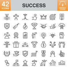 Success line icon set. Editable stroke.