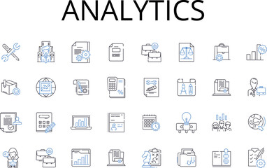 Analytics line icons collection. Data mining, Information retrieval, Business intelligence, Statistical analysis, Performance tracking, Market research, Data interpretation vector and linear