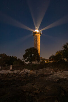 Long exposure photo of a Lighthouse in Savudrija at night, Croatia