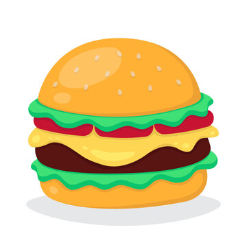 Cartoon image of a hamburger. Colored burger isolated on white background.