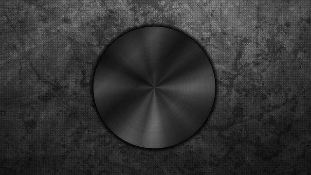 Black chrome circle on dark grunge textural background. Seamless looping abstract geometric motion design. Video animation Ultra HD 4K 3840x2160