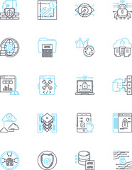 Nerk encryption linear icons set. Encryption, Security, Privacy, Cryptography, Protection, Cybersecurity, Algorithm line vector and concept signs. Decryption,Key,Secure outline illustrations