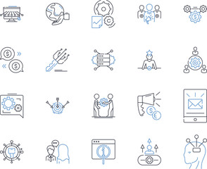 Interactivity line icons collection. Engagement, Participation, Collaboration, Feedback, Responsiveness, Interaction, Communication vector and linear illustration. Involvement,Real-time,Immersive